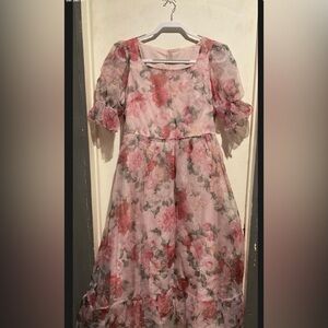 SHEIN Pink Banquet Flower Pattern Button Shirt Dress NWT